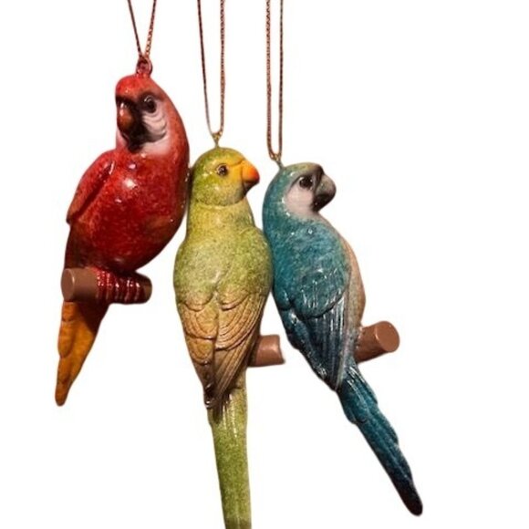 Set Of 3 Gallerie II Parrot Ornament hanging Decorations tropical bird - Picture 1 of 13